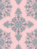 Floral Ornament Patterned Pink Grey Rug