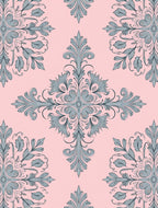 Floral Ornament Patterned Pink Grey Rug