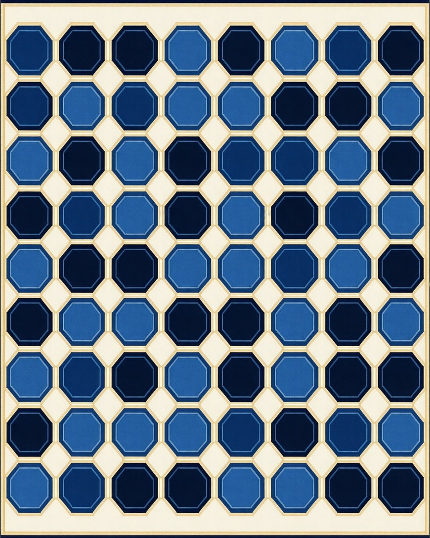 Blue Octagon Contrast Geometric Pattern Rug