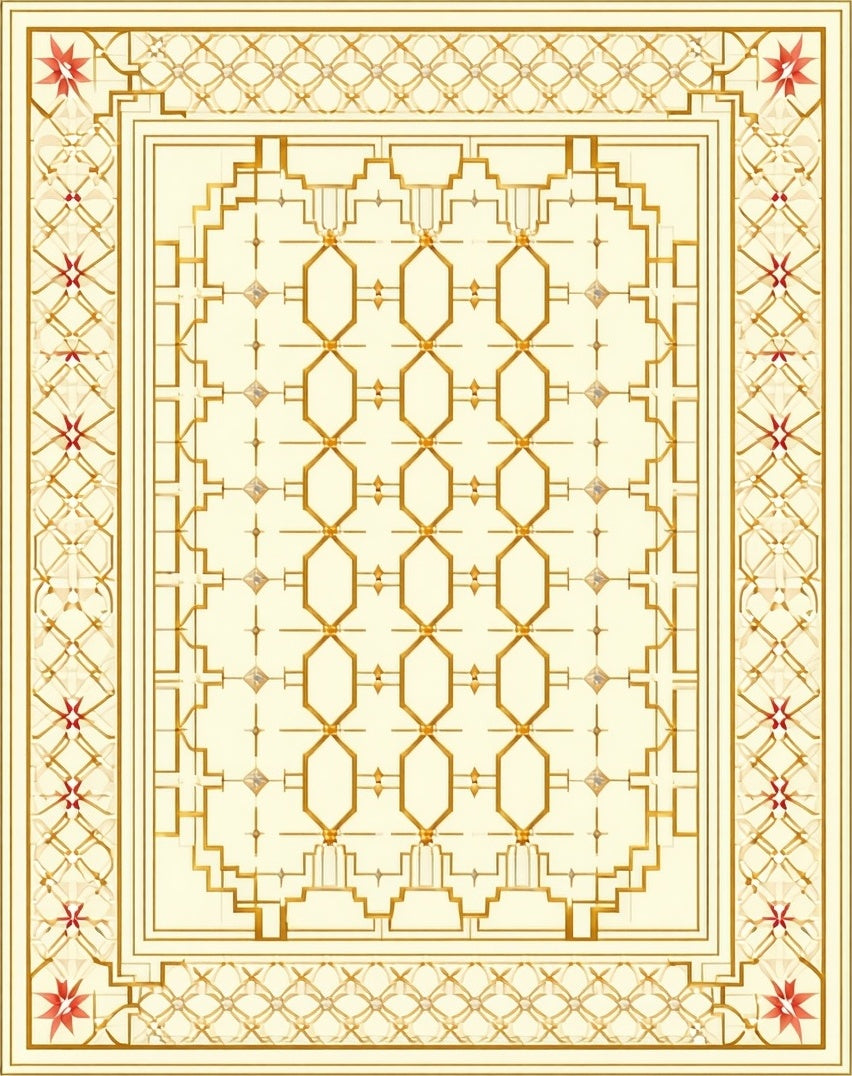 Elegant Golden Geometric Lattice Rug