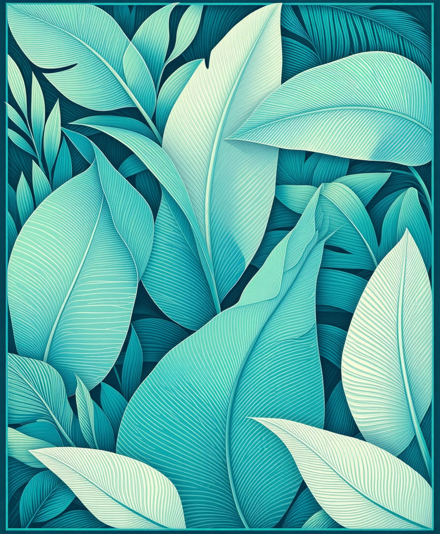 Tropical Leaf Patterned Teal Rug