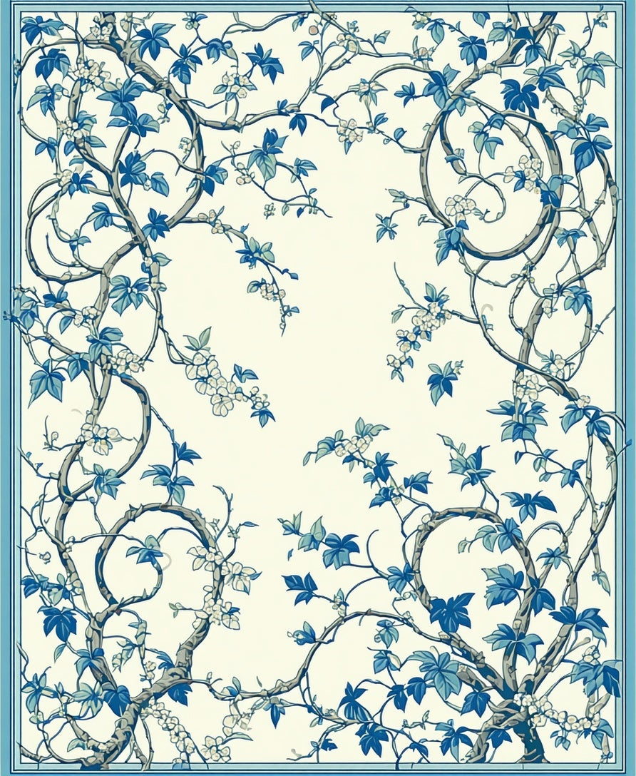 Blue Floral Vine Decorative Rug
