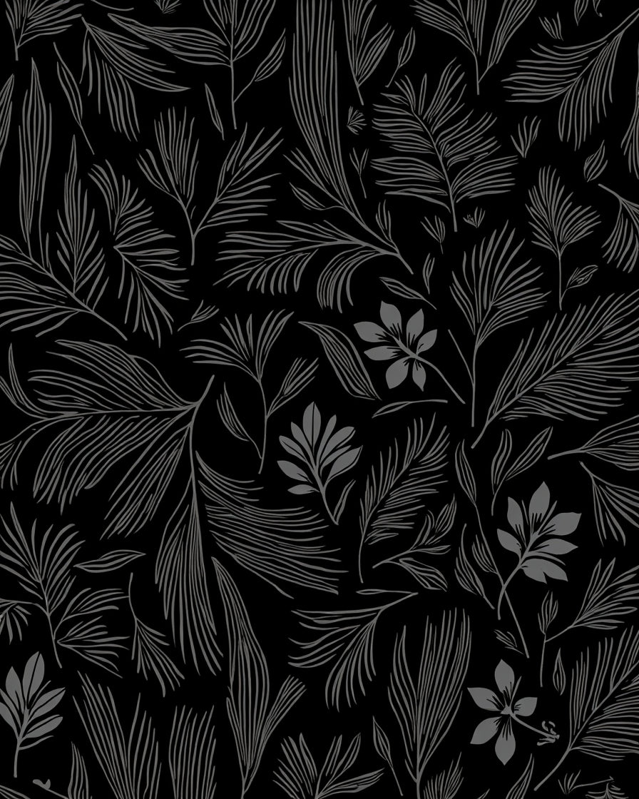Dark Gray Leafy Pattern Rug