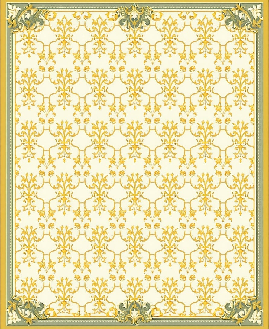Golden Floral Damask Pattern Rug