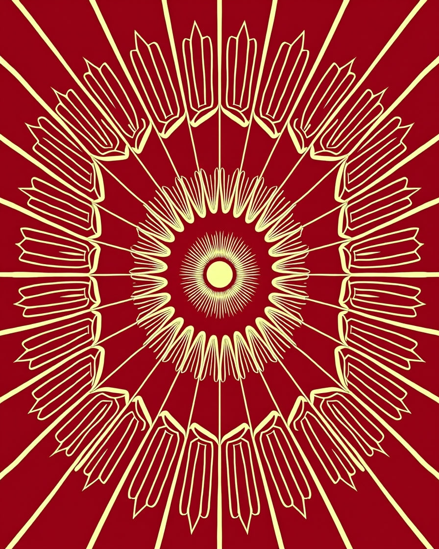 Crimson Sunburst Floral Mandala Rug