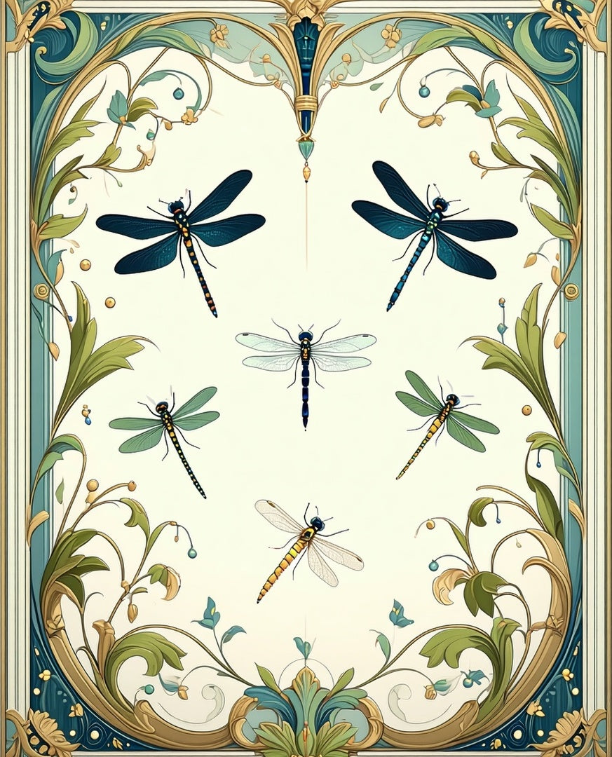Dragonfly In Frame Floral Motif Design Rug