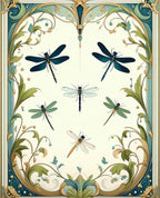 Dragonfly In Frame Floral Motif Design Rug