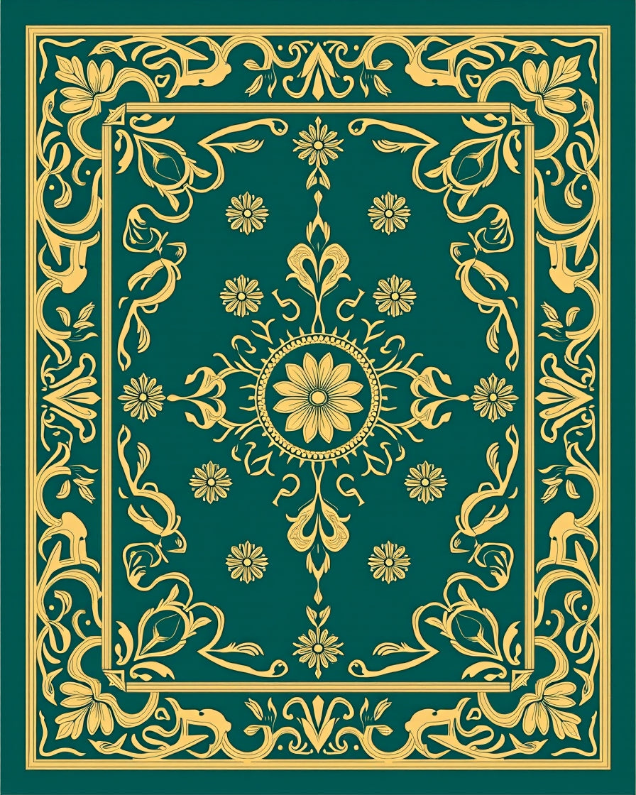 Emerald Gold Floral Medallion Rug