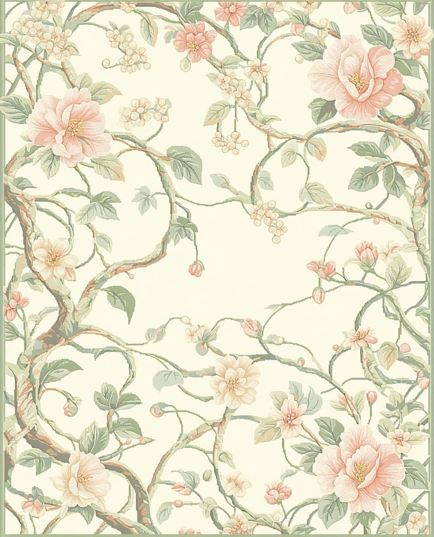 Delicate Pink Floral Vine Pattern Rug