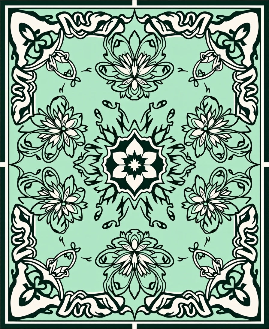 Art Nouveau Floral Symmetry Pattern Design Rug