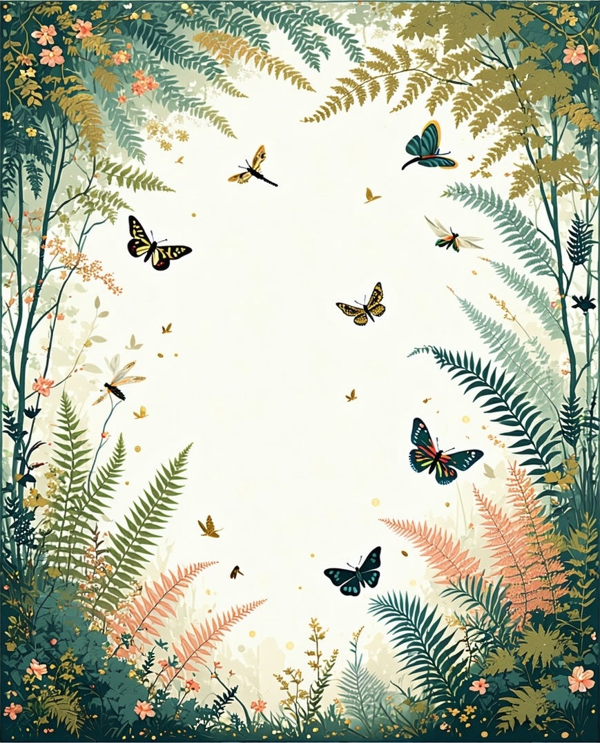 Whimsical Butterflies Fern Forest Design Rug