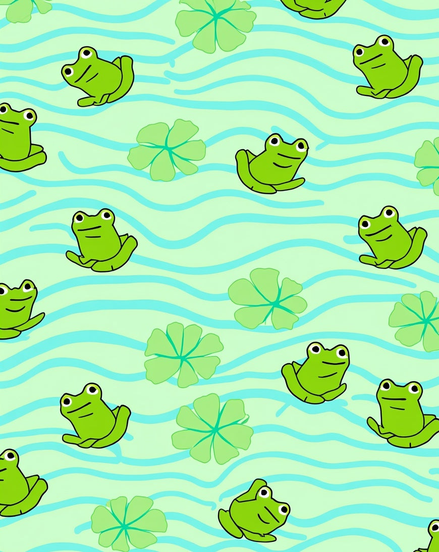 Playful Frogs Water Lily Pattern Rug