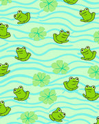Playful Frogs Water Lily Pattern Rug