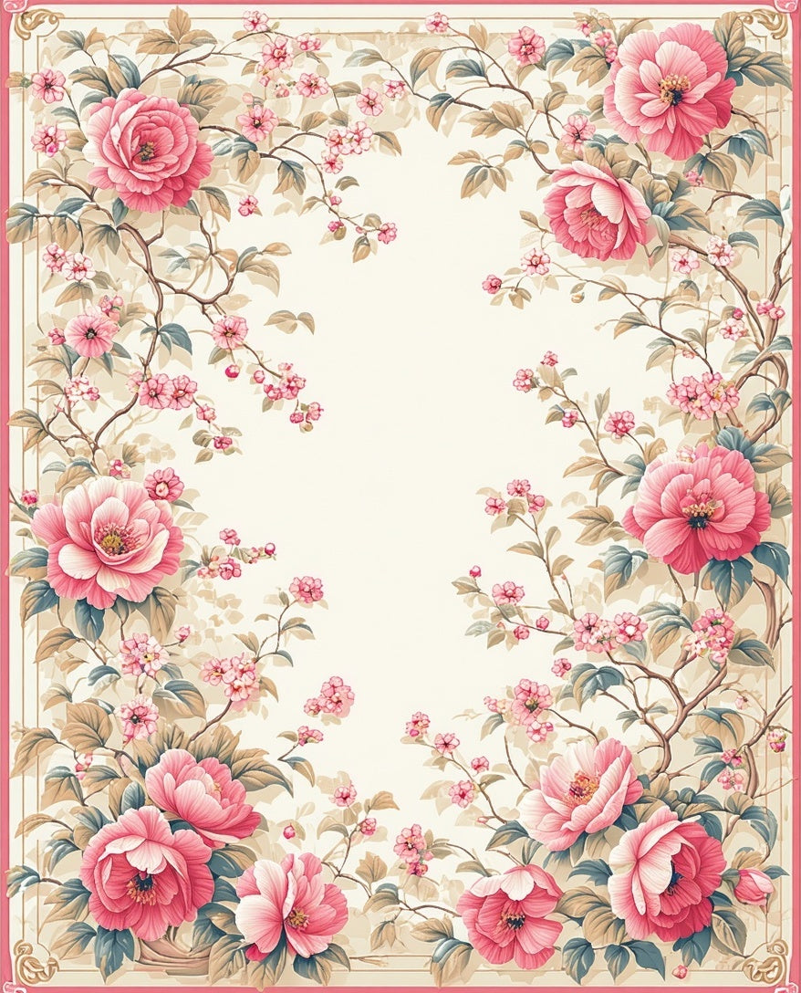 Vibrant Pink Flora Vines Pattern Rug