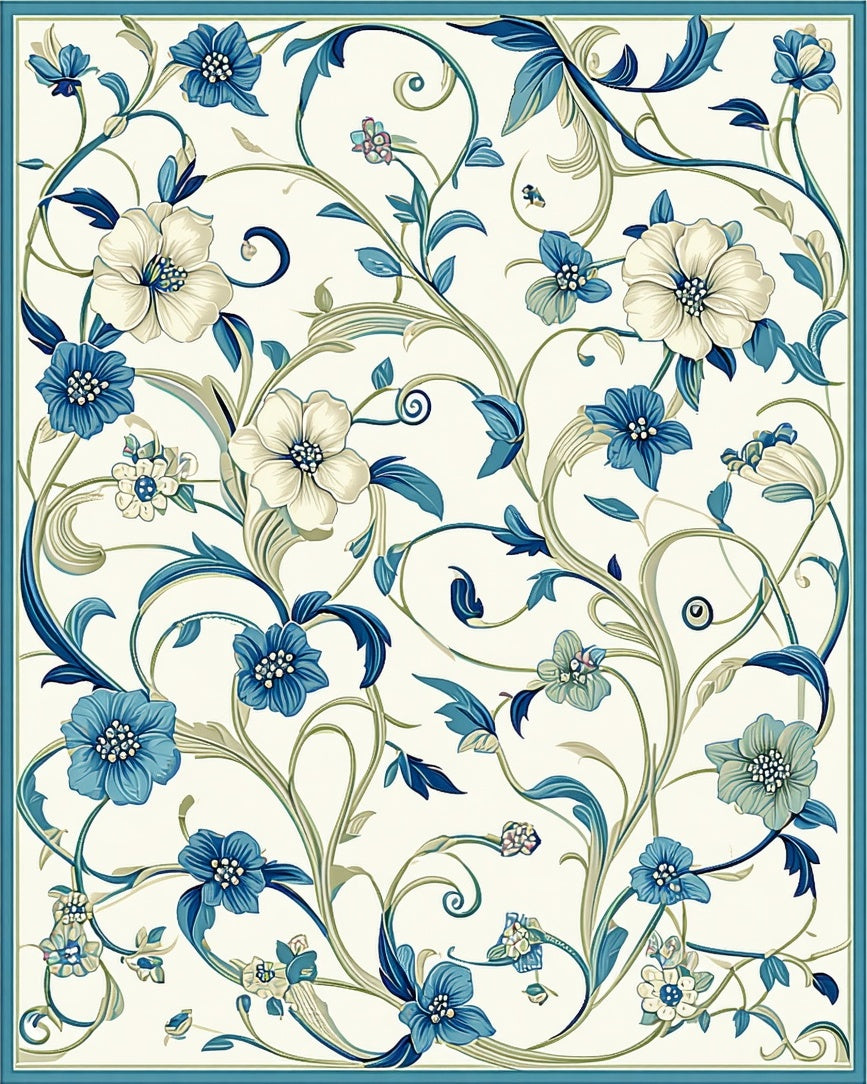 Blue Floral Vine Pattern Rug