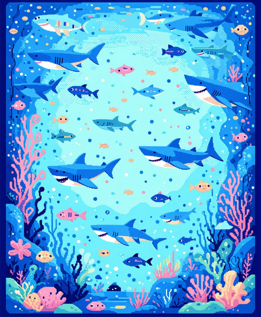 Pixelated Shark Reef Adventure Rug