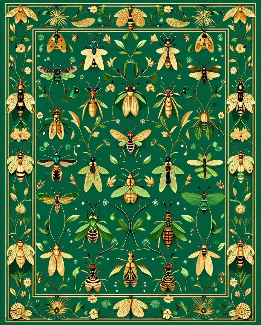 Green Nature Insect Floral Pattern Rug