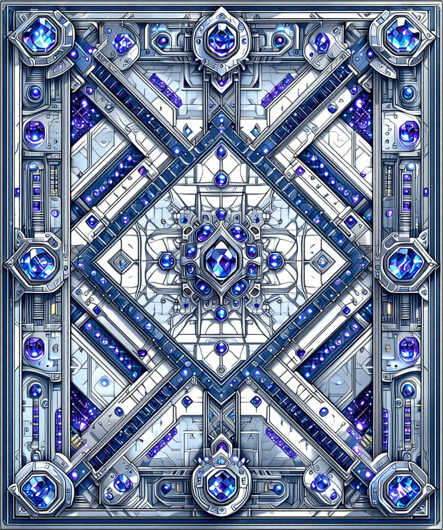 Intricate Blue Geometric Crystal Medallion Rug