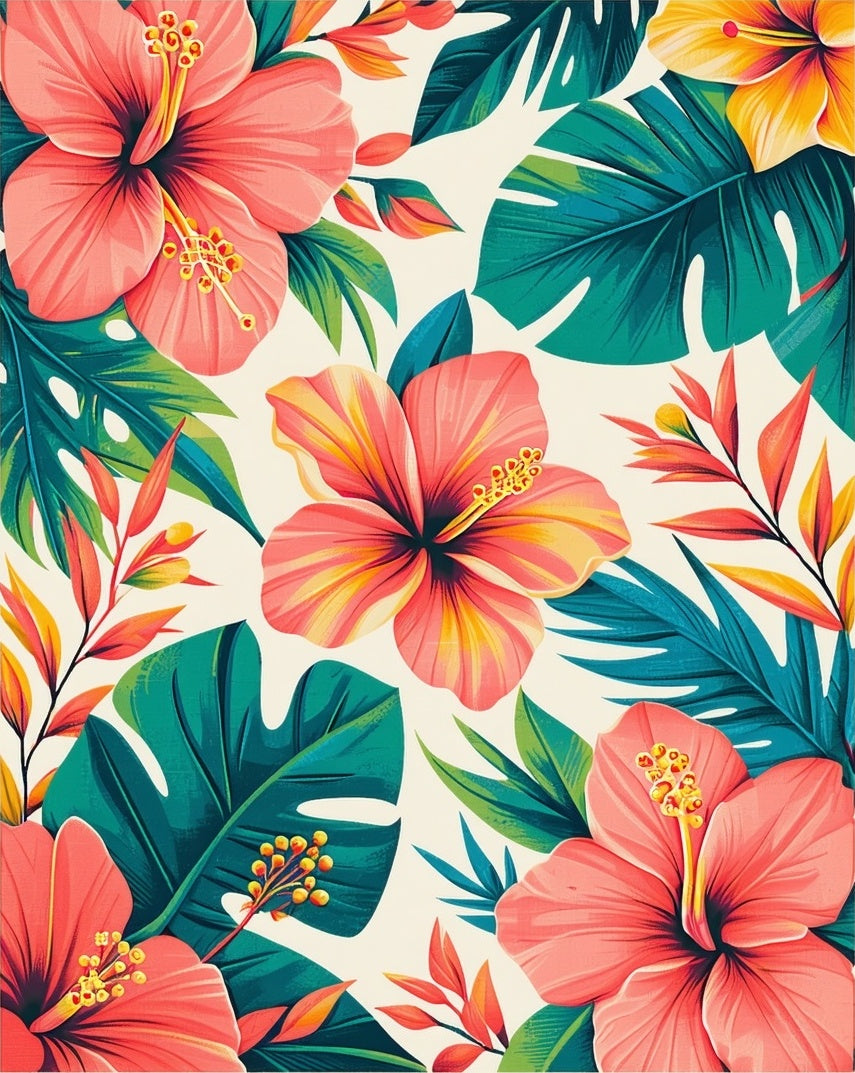 Tropical Hibiscus Leaf Floral Pattern Rug