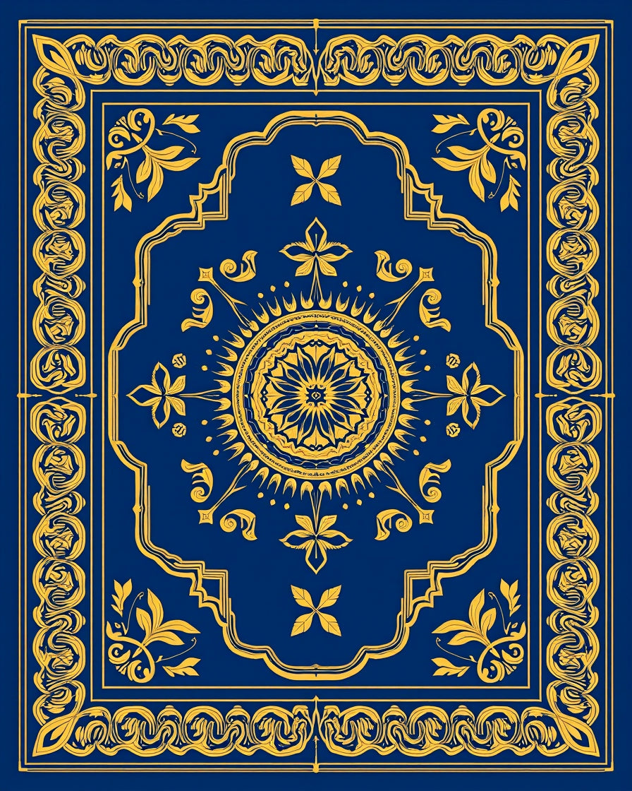 Ornate Golden Sunburst Mandala Rug