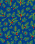 Blue Holiday Pine Sprig Berry Arrangement Rug
