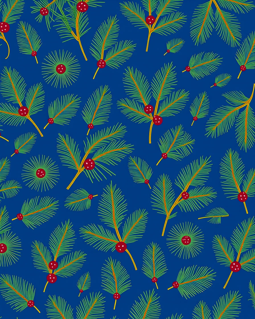 Blue Holiday Pine Sprig Berry Arrangement Rug