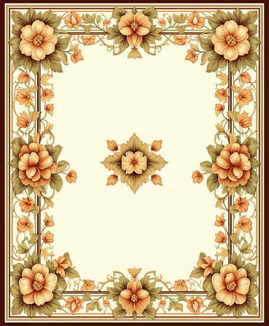 Ornate Floral Border With Center Medallion Rug