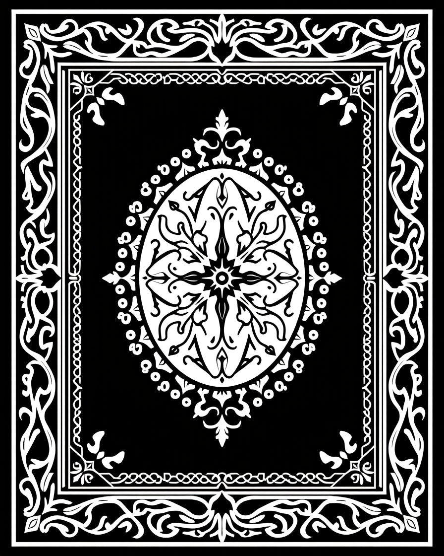 Ornate Floral Mandala Frame Design Rug