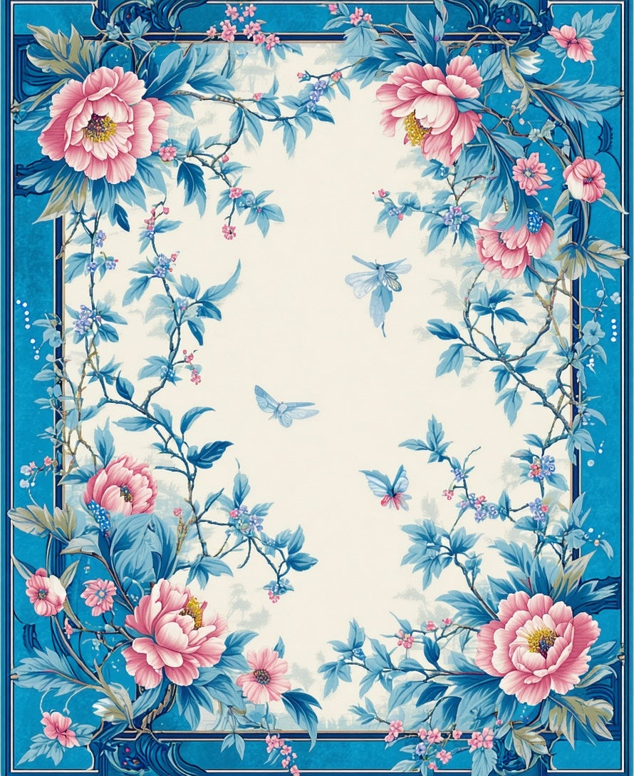 Chinoiserie Floral Butterfly Design Rug