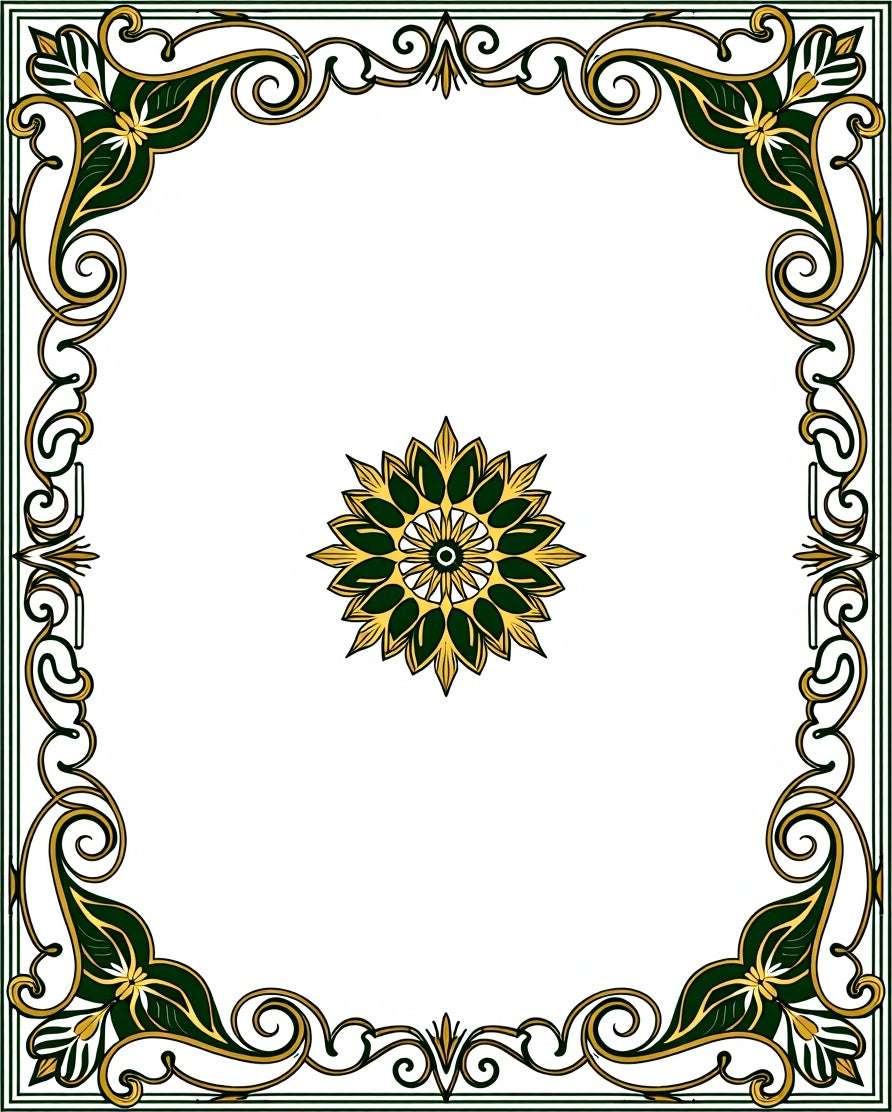 Elegant Scrollwork Floral Frame Design Rug
