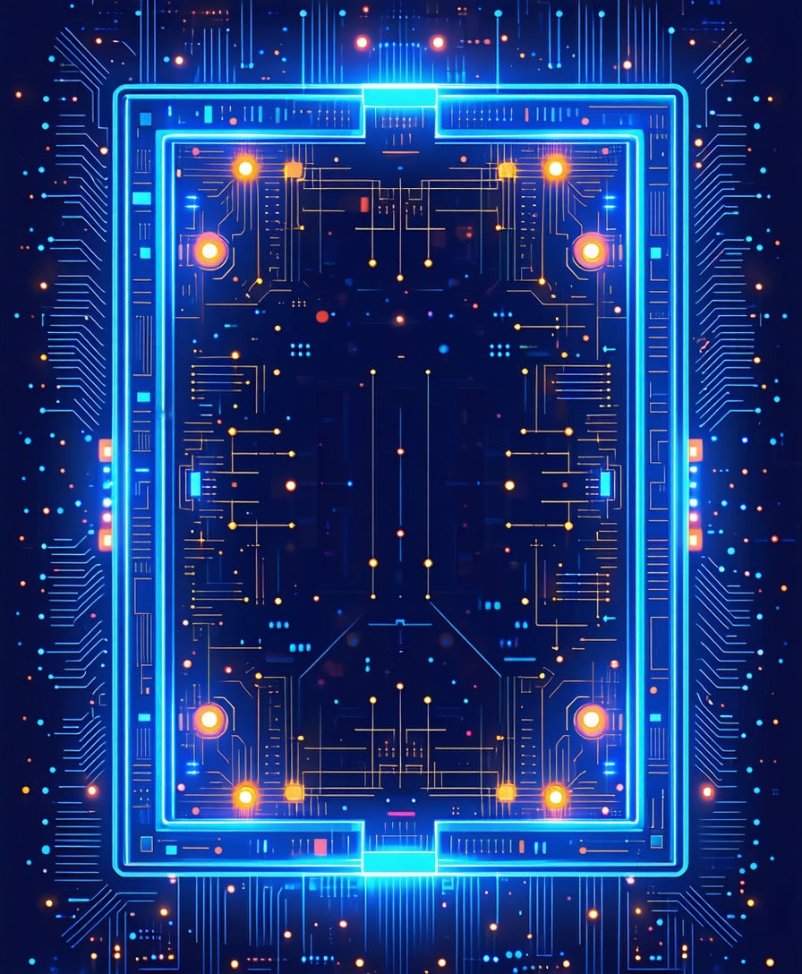 Teal And Orange Circuit Board Pattern Rug