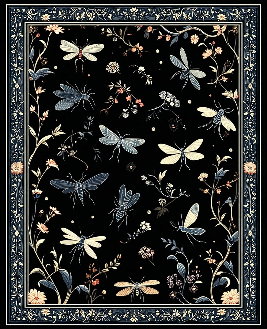 Insects and Floral Whimsical Rug