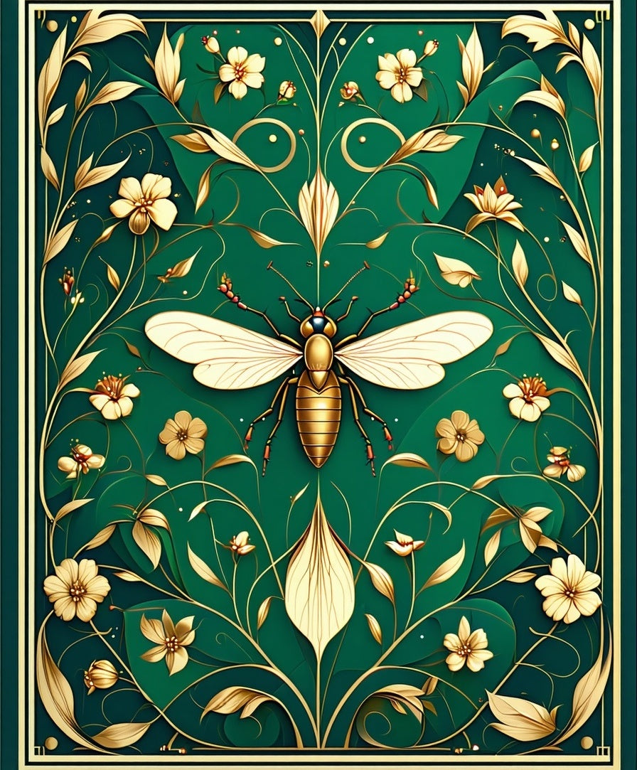 Gold Bee Floral Art Deco Rug