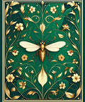 Gold Bee Floral Art Deco Rug