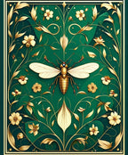 Gold Bee Floral Art Deco Rug