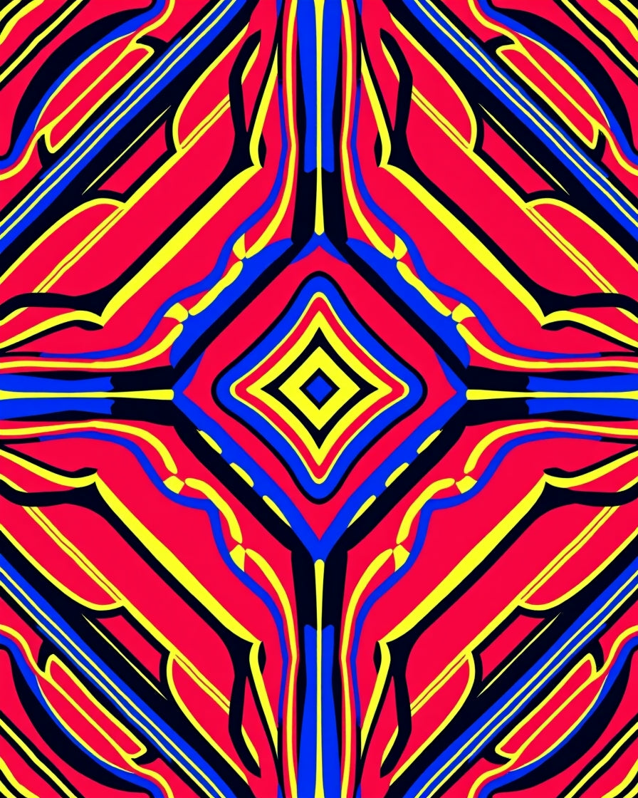 Vivid Red Blue Yellow Geometric Symmetry Rug