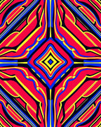 Vivid Red Blue Yellow Geometric Symmetry Rug