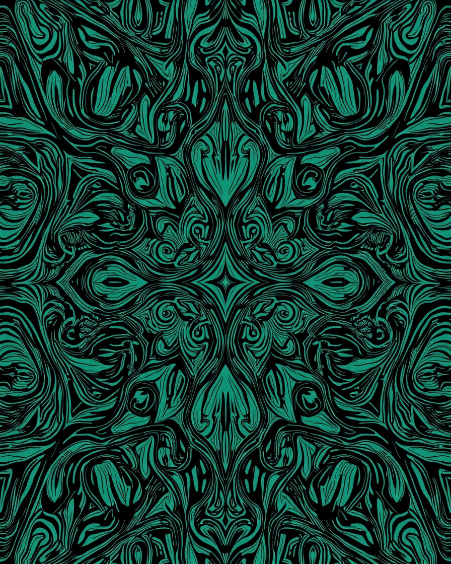 Emerald Black Abstract Swirl Pattern Rug