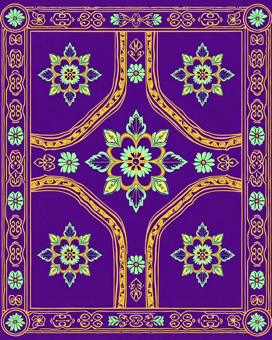 Purple Floral Medallion Pattern Rug