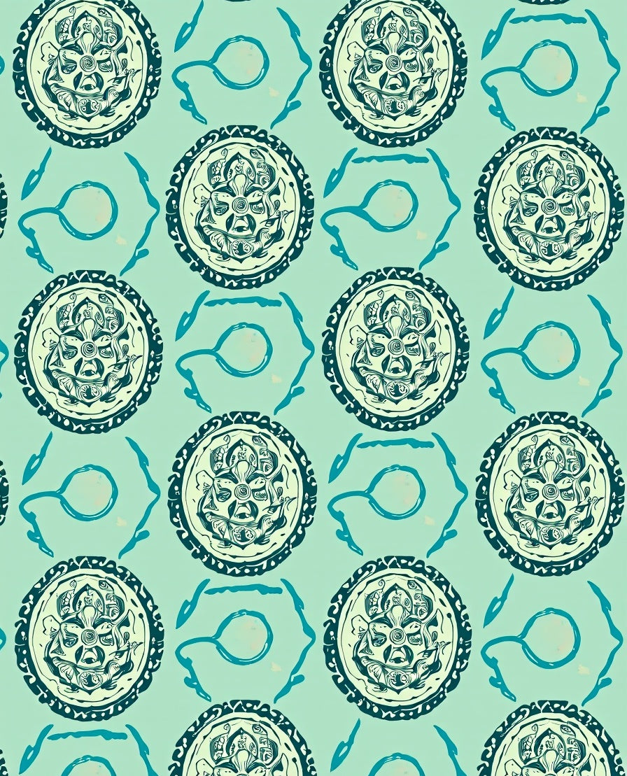 Intricate Teal Medallion Floral Pattern Rug