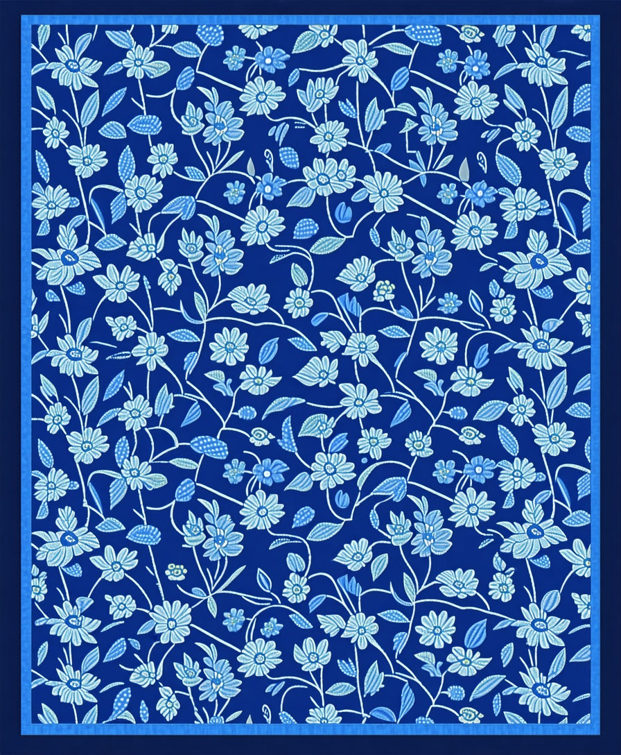 Blue Floral Vine Pattern Rug
