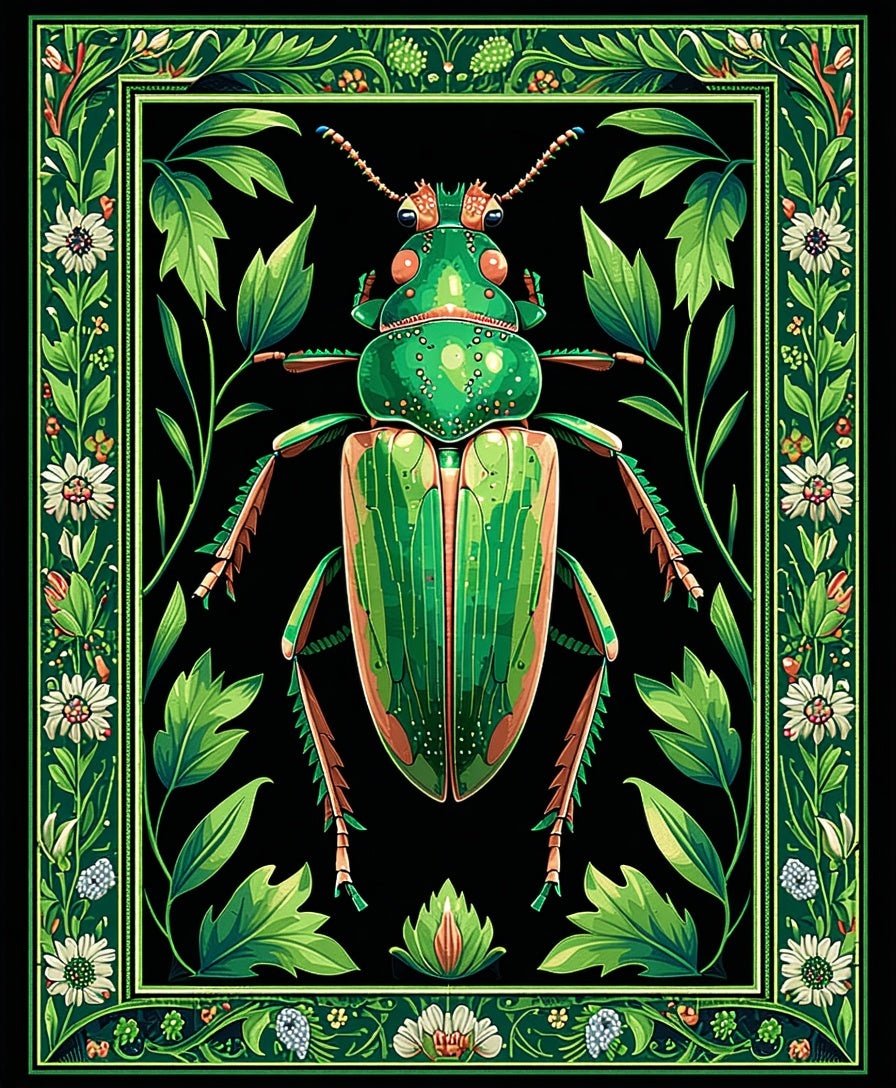 Green Beetle Floral Enclosure Rug