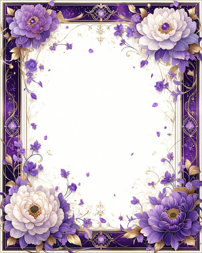 Rich Purple Gold Floral Border Rug