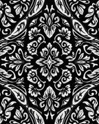 Black White Floral Damask Pattern Rug