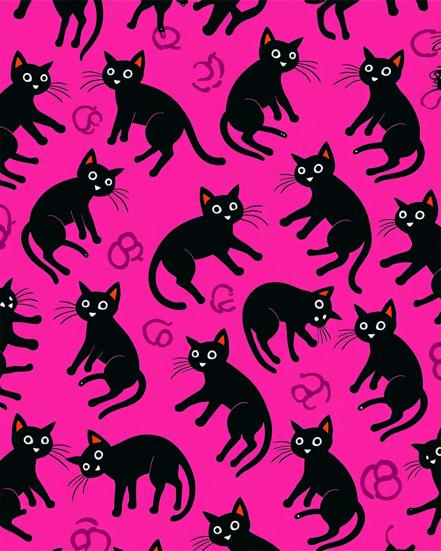 Cute Black Cats Whimsical Pattern Rug