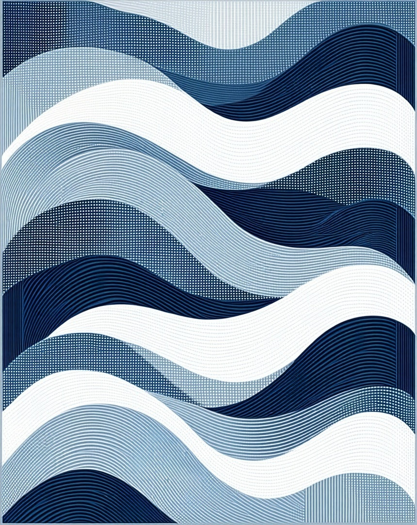 Abstract Blue Wave Line Pattern Rug