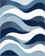 Abstract Blue Wave Line Pattern Rug