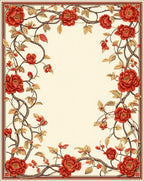 Rich Red Peony Floral Vine Border Rug