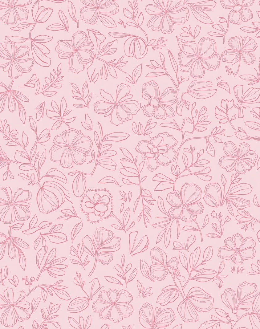 Pink Floral Sketch Surface Design Rug
