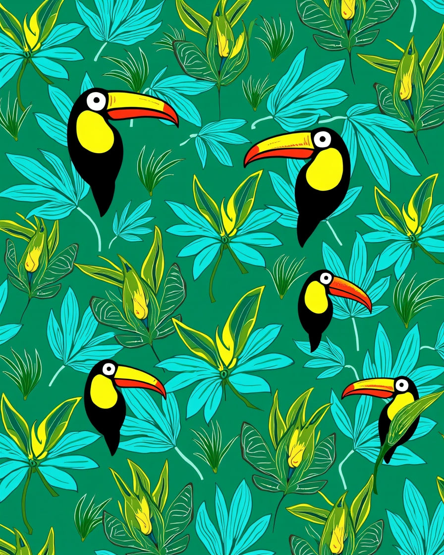 Tropical Toucan Jungle Leaf Pattern Rug